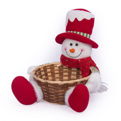 Panier de Noël avec Peluche Père Noël Bonhomme de Neige Élan pour Bonbons Biscuits Friandises, Corbeille de Fruit Corbeille à Pain pour Noël Autre décoration pour Noël