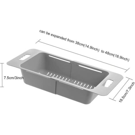 Panier de passoire extensible de cuisine de passoire pliable, passoire réglable de fruits et de légumes au-dessus de l'évier pour la cuisine, lot de 1 (gris)