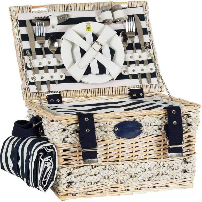 Panier pique-nique marin pour 2 personnes, complet avec compartiment isotherme - Dimensions : 40x28x23cm Picnic - Les Jardins De La Comtesse
