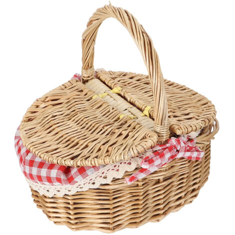 Panier de pique-nique en osier à carreaux rouges, 1 pièce, 26 x 18 x 15 cm