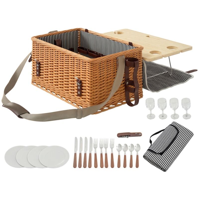 Panier de pique-nique en osier ensemble panier pique-nique 4 personnes avec petite table et accessoires