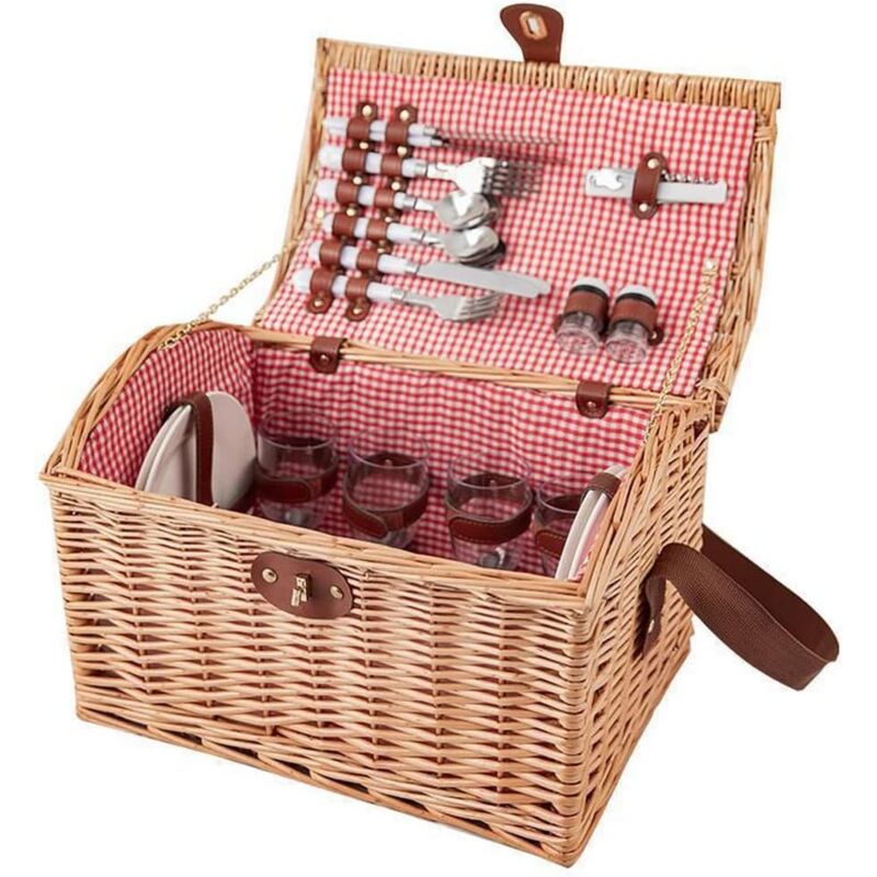 Panier de Pique-Nique en Osier for 4 Personnes, Ensembles de paniers en Saule avec Compartiment isolé, Panier de Pique-Nique Fait à la Main for 4