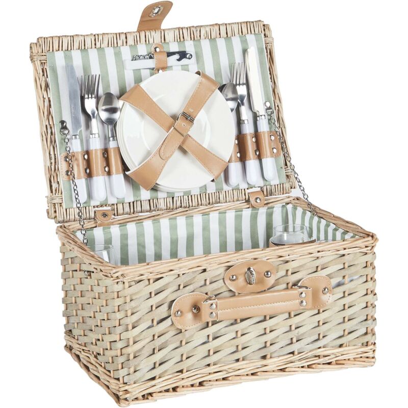 Panier de Pique-Nique en Osier pour 4 Personnes avec Sac Isotherme Verres à Vin Naturel Clementine