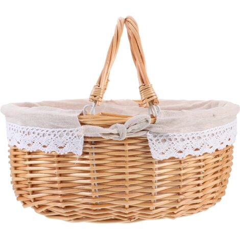Panier de Pique Tressé en Osier Anse Panier de Rangement Multifonctionnel