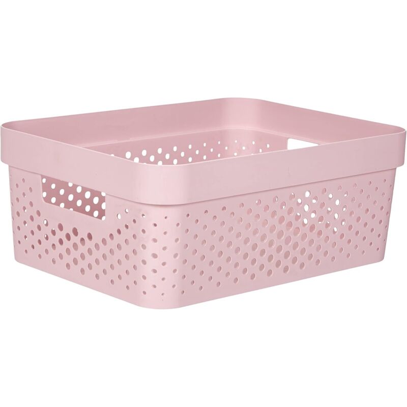 Panier de Rangement 11L Recyclé - Rangement Multiusage, Empilable et Emboîtable - 35,6 x 26,6 x 13,6 cm - Rose