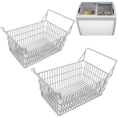 Panier de rangement 2 pièces pour congélateur coffre et réfrigérateur, organiseur blanc avec poignées haute/basse, dimensions 50x24cm, en acier revêtu PE, pour cuisine et garde-manger