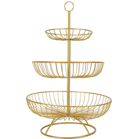 Panier de rangement à fruits moderne 3 étages pour salon, plateau vaisselle doré