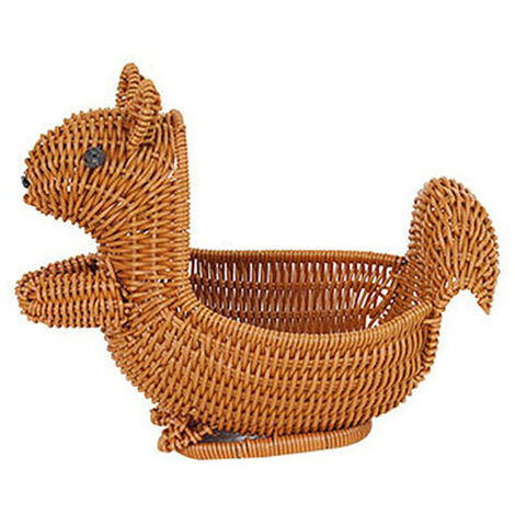 [Panier de rangement] AndDEcor [Grand modèle 28.5cm×23.5cm×15.5cm] Panier de fruits et snacks en imitation rotin avec motif écureuil