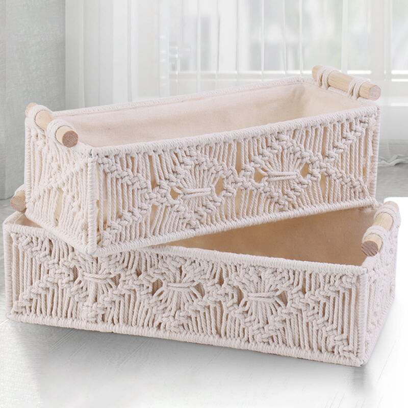 Panier de rangement anti-salissures avec poignée en corde de coton Design minimaliste Boîte de rangement pour articles divers Fournitures de bureau