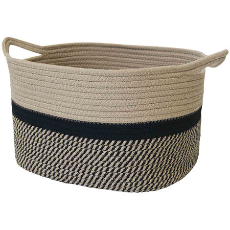 Panier de rangement avec poignées- Noir - Corde naturel - 2 poignées - 34 x 28 x 24 cm - BOX & BEYOND