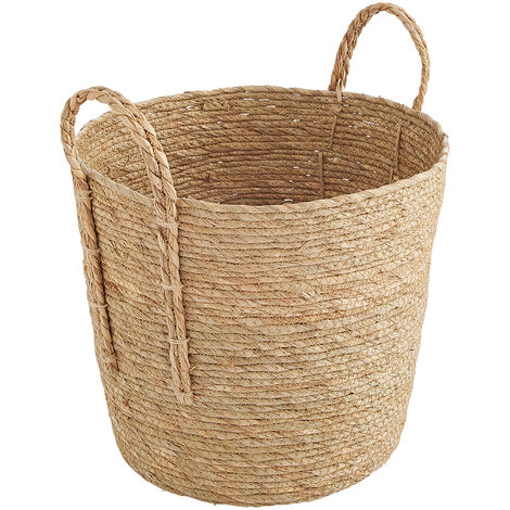 Panier de rangement avec poignées - Paille naturelle tréssée - 33 x 33 x 28 cm  - BOX & BEYOND