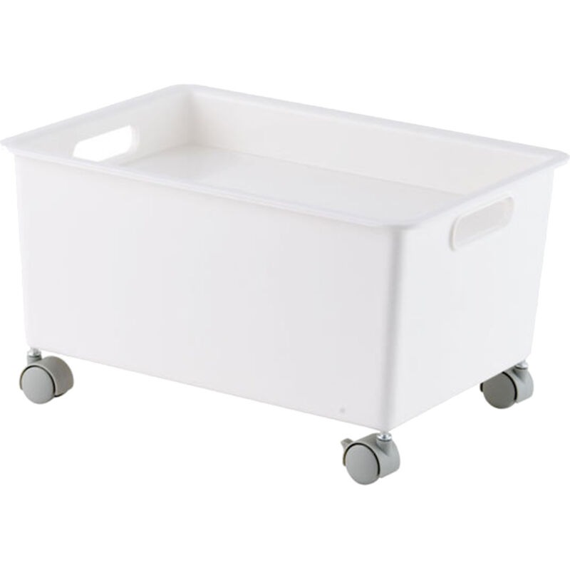 Panier de Rangement avec Roulettes - Boîte Organisatrice Grande Capacité en PP Résistant pour Livres, Vêtements, Chaussures - Blanc