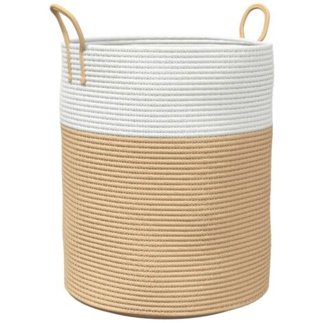 Panier de rangement beige et blanc Ø38x46 cm coton CFW182465