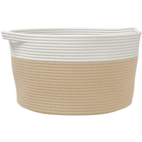 Panier de rangement beige et blanc Ø40x25 cm coton CFW199521