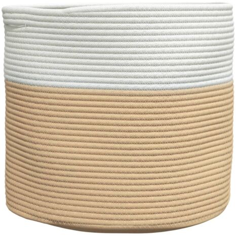 Panier de rangement beige et blanc Ø40x35 cm coton CFW464073