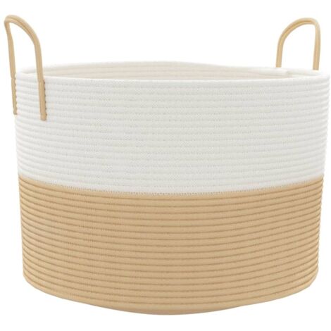 Panier de rangement beige et blanc Ø51x33 cm coton CFW496913