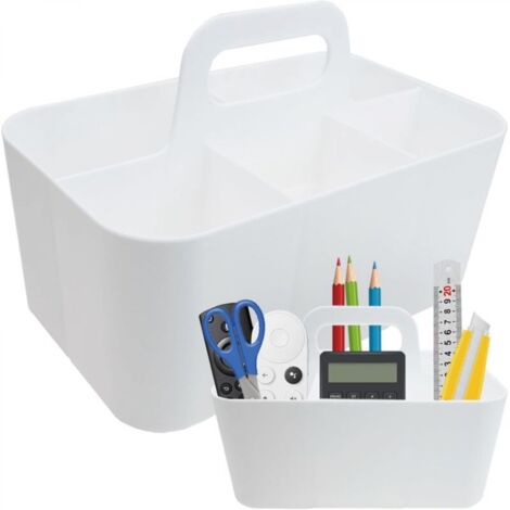 Panier de rangement blanc, 24,815,417CM, deux paniers avec poignées, cinq compartiments en plastique, panier de nettoyage empilable.