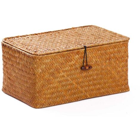 Panier de rangement - boîte de rangement - boîte de rangement avec couvercle - boîte de rangement - bac de rangement - boîte de tri - avec couvercle - avec fermetures - tressé - osier - couleur nature