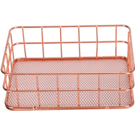 Panier de Rangement Bureau Or Rose Grille Métallique Organisateur Table Vêtements Fruits
