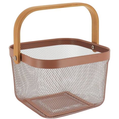 Panier de rangement carre metal poignee bambou - caramel - Tendance