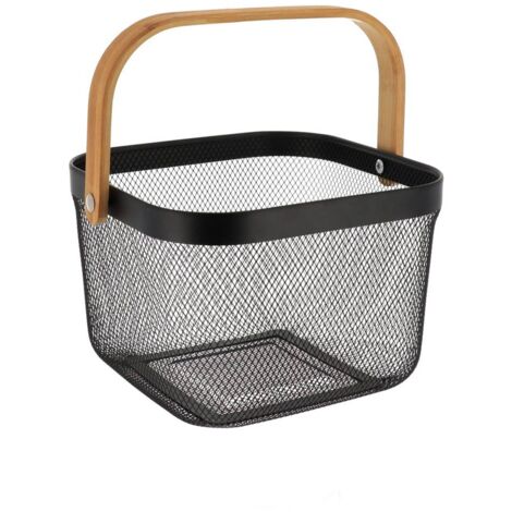 Panier de rangement carre metal poignee bambou - noir - Tendance
