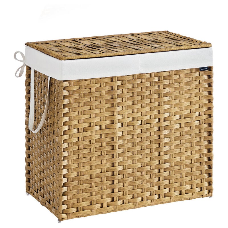 Panier de Rangement, Corbeille Linge Sale 160 l avec Couvercle, Pliable, Sacs en Tissu Amovibles et Poignées, pour Couvertures, Vêtements, Salon,
