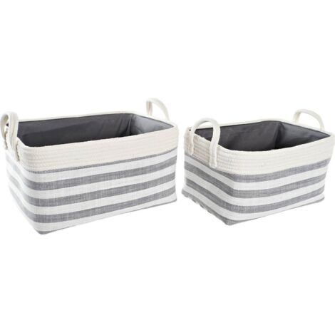 Panier de rangement coton gris et blanc style basique élégant - Gris clair et blanc naturel