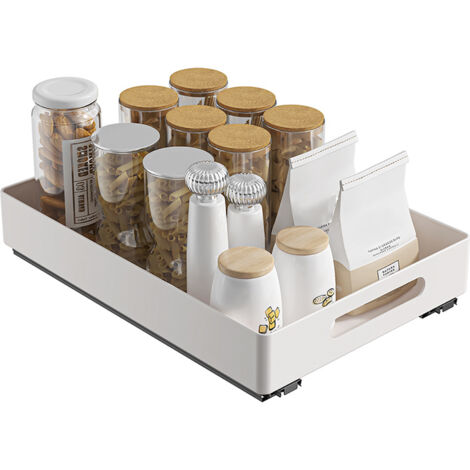 Panier de Rangement Coulissant,Tiroir Coulissant Cuisine,Tiroir Organisateur, Porte-épices, Panier Coulissant sous Evier, Etagère de Rangement pour Comptoir de Cuisine,26378cm,blanc