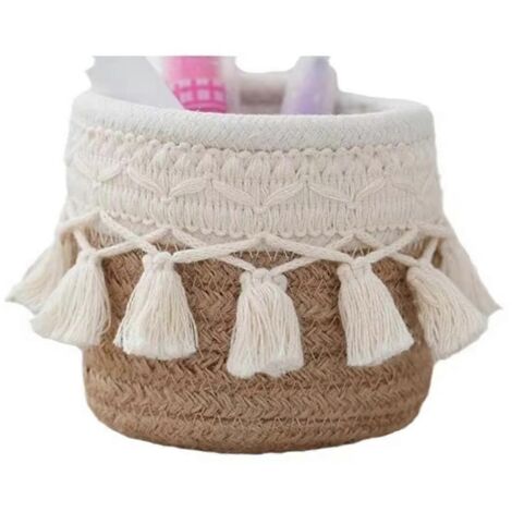 Panier de rangement de bureau en corde de coton tressée à la main, kaki