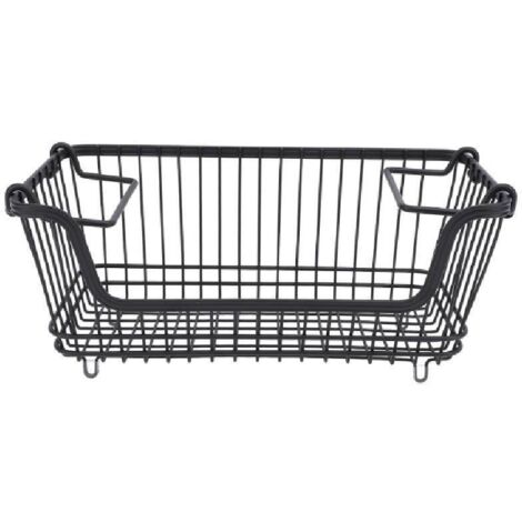 Panier de rangement de cuisine en fer - Panier de rangement multifonctionnel - Étagère à snacks - Panier de congélation empilable - Organisateur de cuisine - Noir