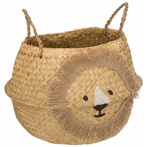 Panier de Rangement Déco Lion 40cm Naturel