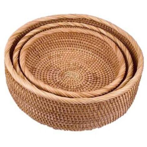 Panier de rangement décoratif rond en rotin pour fruits, pain, collation, bureau, 3 pièces