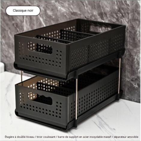 panier de rangement double etage tiroir coulissant pliable compartimente etagere grande capacite de rangement