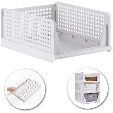 Panier de rangement empilable 43x18,5x32,5 cm – Matériau PP renforcé – Pour vêtements, bureau, cuisine – Gain de place pliable