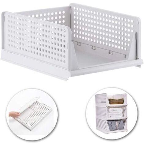 Panier de rangement empilable 43x18,5x32,5 cm – Matériau PP renforcé – Pour vêtements, bureau, cuisine – Gain de place pliable