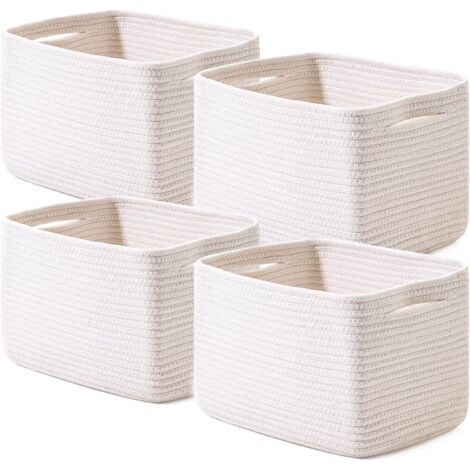 Panier De Rangement - En Corde De Coton - 32 x 23 x 20 cm - Avec Poignées - Pour Étagères Armoires Et Sous-Lits - Lot De 4 - Beige Clair