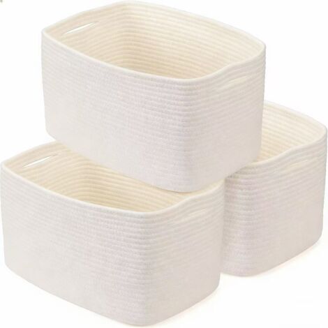 Panier De Rangement En Corde De Coton - 38 X 25 X 24 Cm - Pour Étagères Armoires Et Chambre Bébé - Lot De 3 Blanc
