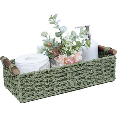 Panier De Rangement En Corde De Papier - Panier Tissé À La Main Pour Salle De Bain Cuisine Bureau - Dimensions 37 X 17 X 9,5 Cm - Vert - 1 Pièce