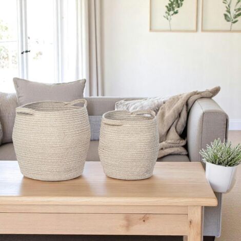 Panier de rangement en coton forme jarre avec poignées (lot de 2)