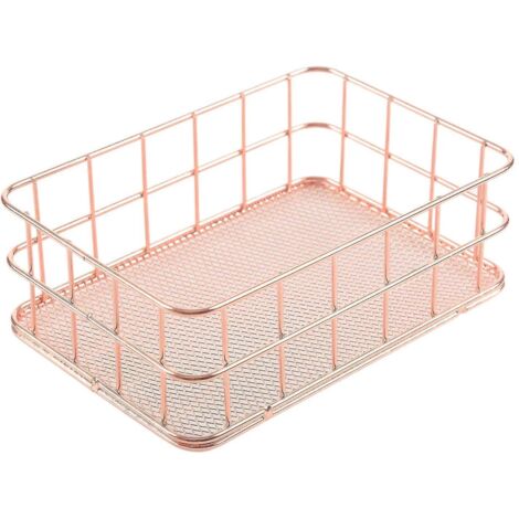 Panier de rangement en fil métallique, étagères de salle de bain, organisateur de maquillage, pinceau rose doré