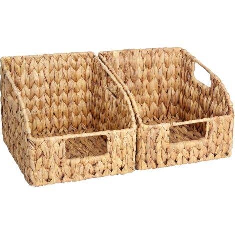 Panier De Rangement - En Hyacinthe D Eau Naturelle - Pour Cuisine Salle De Bain Salon - Dimensions 22 X 26 X 19 Cm - Lot De 2
