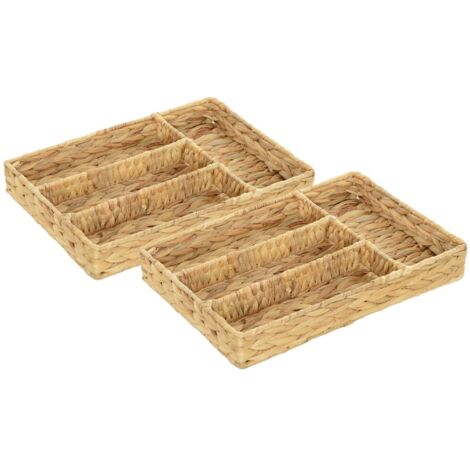 Panier de rangement en jacinthe d'eau naturel - Lot de 2 - Pour organisation salon cuisine chambre - 36x26x5cm