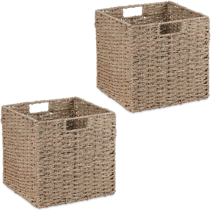 Panier de rangement, en lot de 2, zostère, aspect tressé, pour jouets, 30 x 30 x 30 cm, nature - Relaxdays