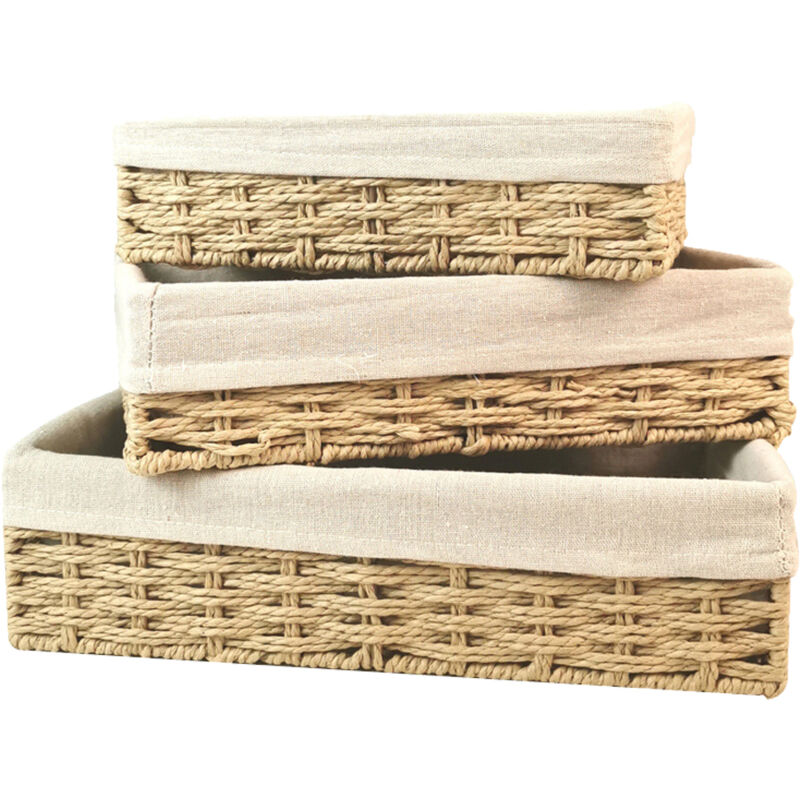 Panier de rangement en osier, 3 pièces, paniers d'étagère en corde de papier tissé à la main, bacs de rangement, paniers de nidification