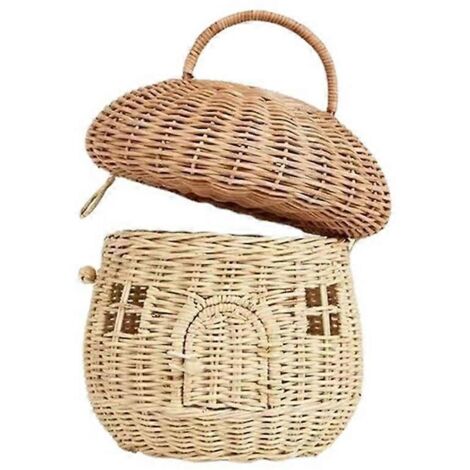 Panier de rangement en osier à motif champignons avec couvercle - Décoration champignon en rotin, style cottagecore et bohème, cadeau idéal pour la Saint-Valentin