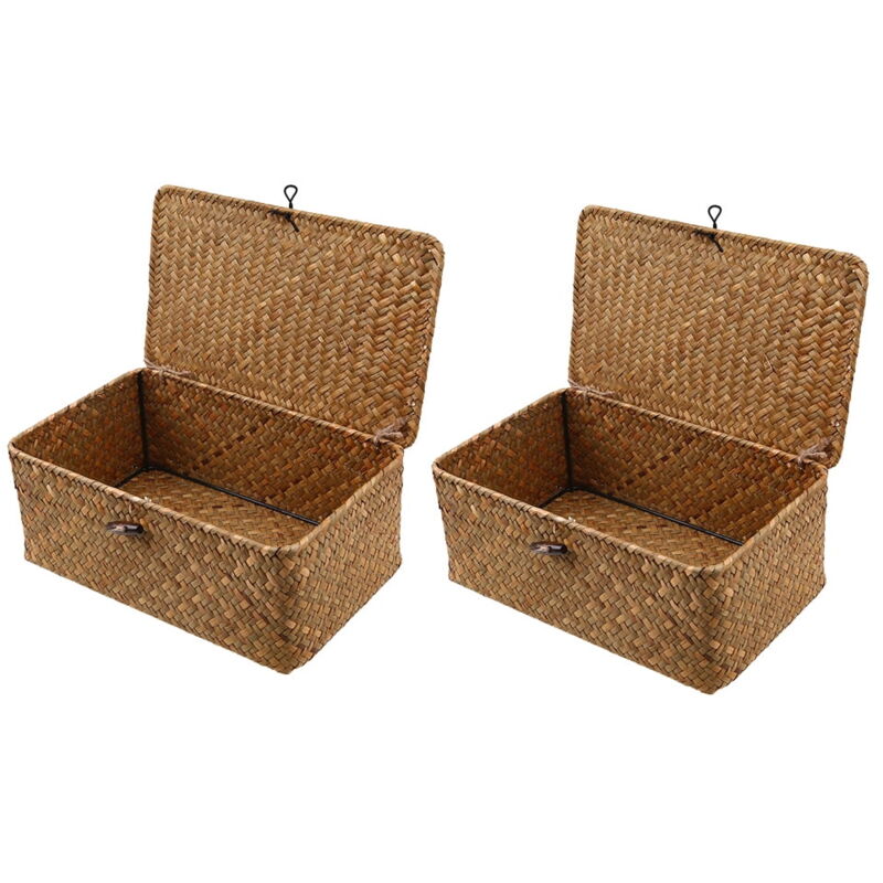 Panier de rangement en osier avec couvercle en jonc de mer - Organisateur pour la maison