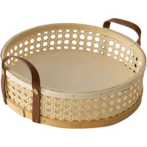 Panier de rangement en osier, plateau rond, idéal pour le pain et les fruits, panier de rangement aéré pour le bureau - blanc
