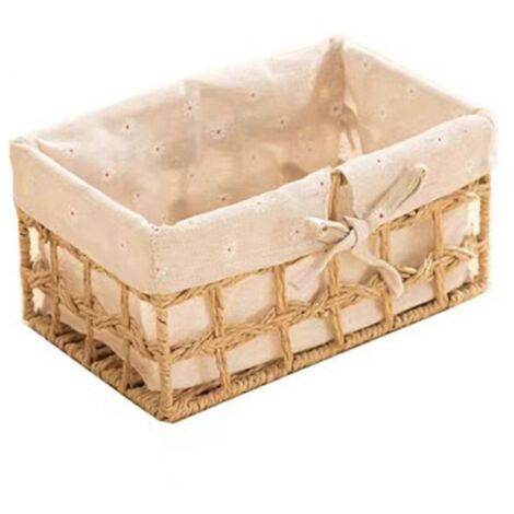 Panier de rangement en osier tressé à la main, boîte de rangement rectangulaire en corde de papier C--