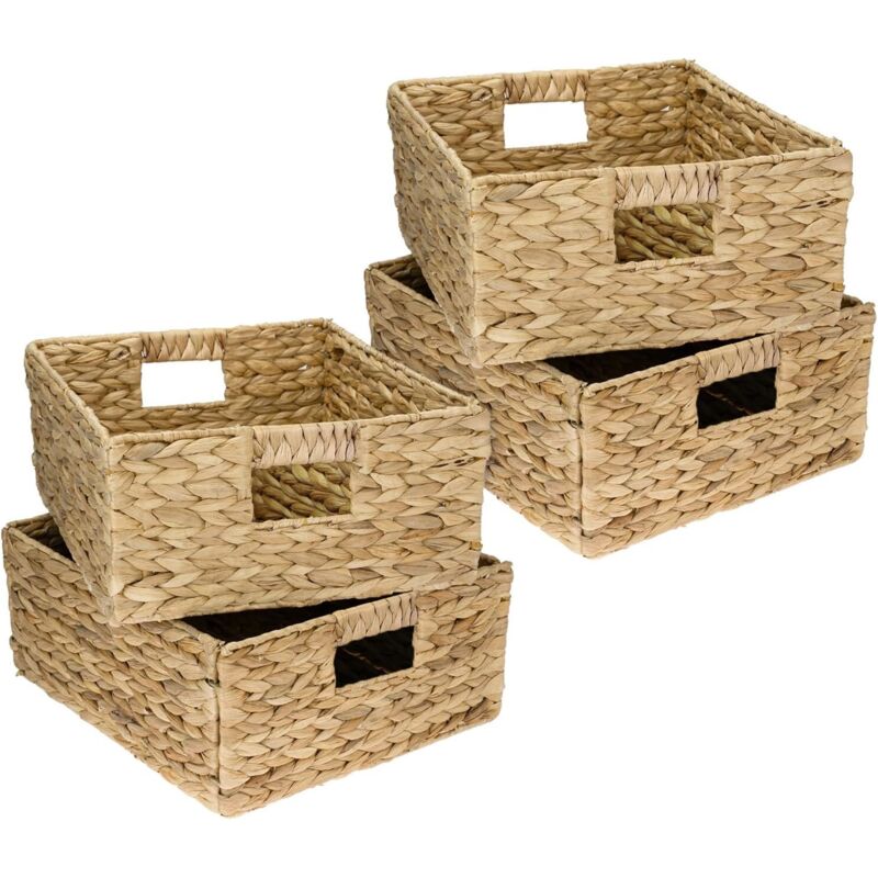 Panier de rangement en osier tressé, jacinthe d'eau naturelle, boîte solide et décorative, panier osier rectangulaire compatible,Set de 4,30 x 34 x