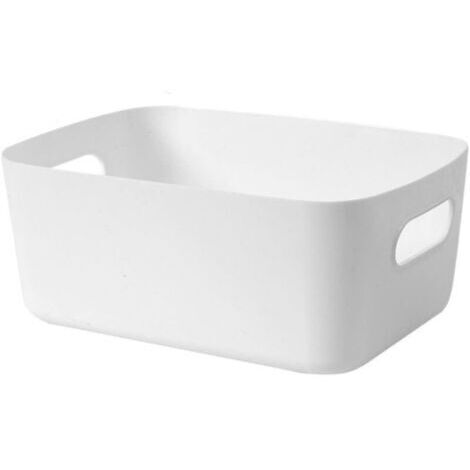 Panier de rangement en plastique avec poignée ajourée - Petit panier de rangement (blanc) adapté aux salles de bains, cuisines, plans de travail, armoires, chambres, etc.